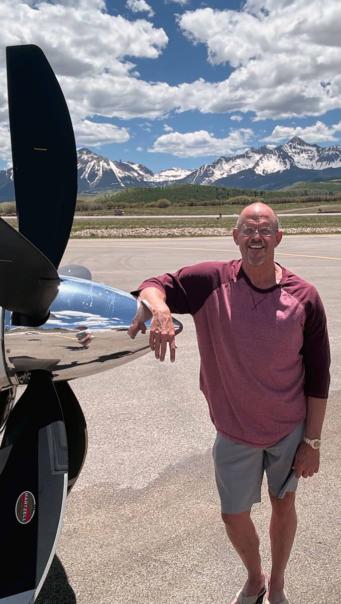 John Shook on the ramp in Telluride with his TBM 850